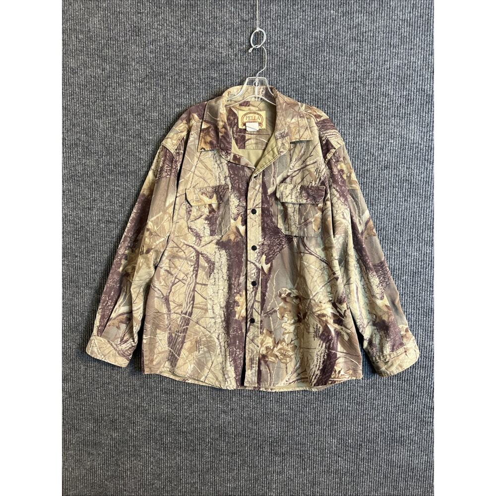 Pella Mens Button Up Camo Shirt And Pants Set Sz 2XL Realtree Hardwoods Hunting